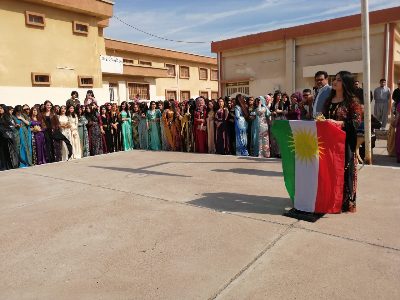 Students in one of Kirkuk schools celebrate the National Day of Clothing, March 10, 2019. (Photo: Kurdistan 24)
